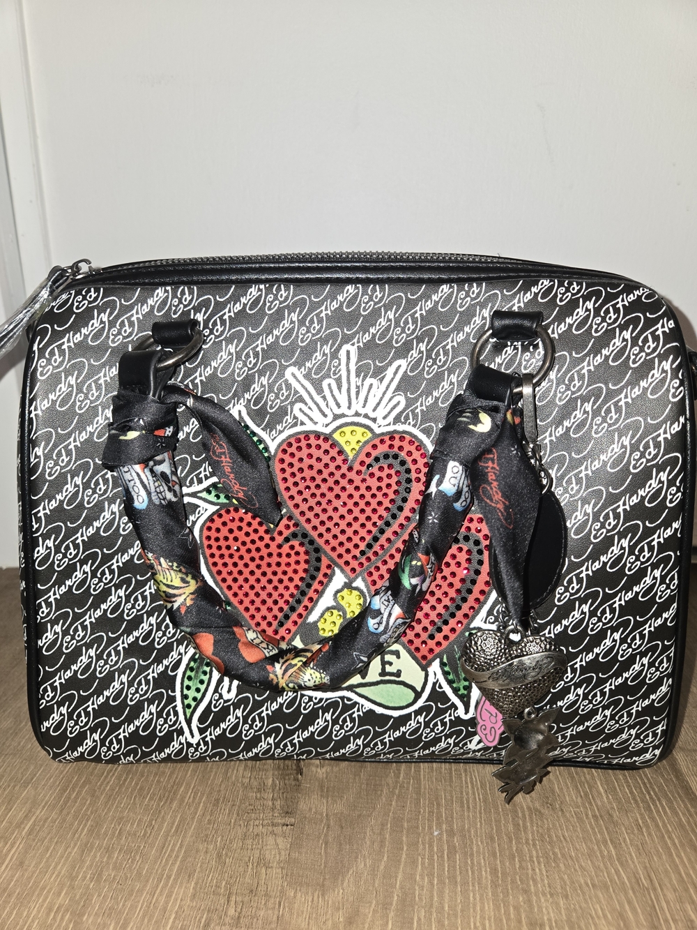 Ed Hardy Black Graffiti Heart Satchel Bag